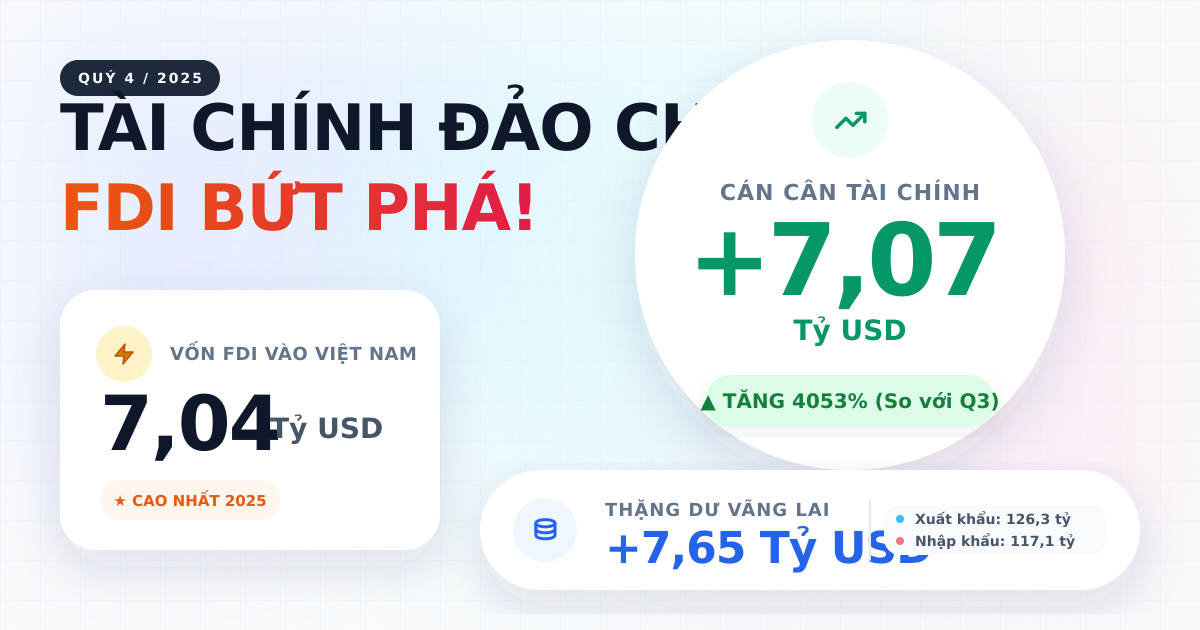Cán cân thanh toán Q4/2025: Thặng dư vãng lai 7,6 tỷ USD